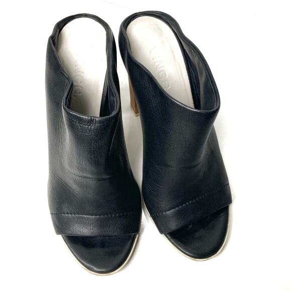 Vince Allison Black Leather Peep Toe Mules 36 | Sculptural Block Heel Slides - Picture 12 of 16